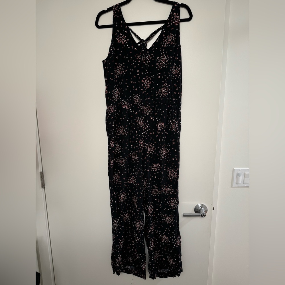 Ann Taylor Loft blue-Black and Pink Floral Jumpsuit